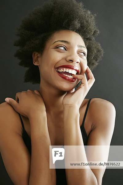 Close up of black woman laughing