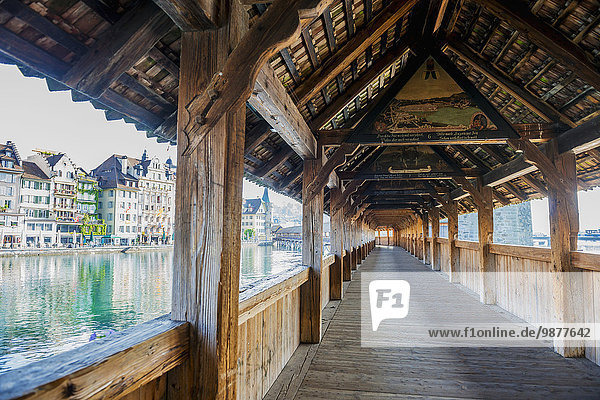 'Chapel bridge on Lake Lucerne; Lucerne  Switzerland'