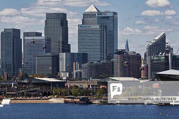 'View of Canary Wharf from Royal Victoria Dock; London  England'