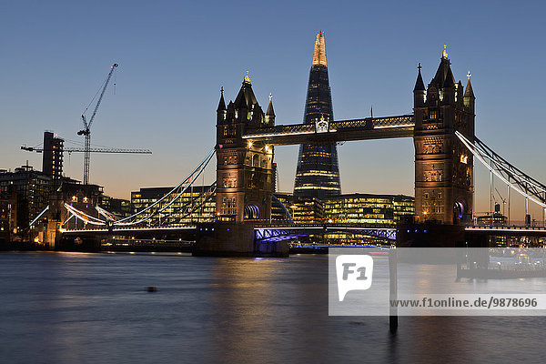'Evening view of Tower Bridge  the River Thames and the Shard building; London  England'