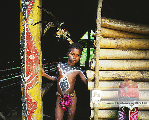 stehend Mann Tradition Wohnhaus Junge - Person Eingang Vanuatu