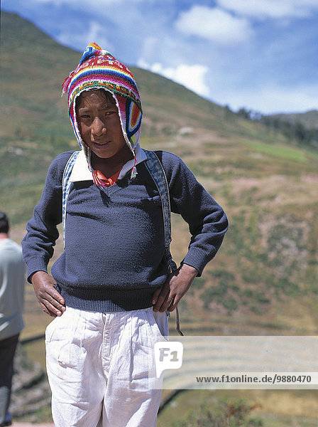 Young Quechua Boy On The Inca Trail  Urumbama Valley  Peru.