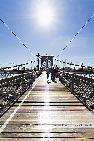 Pedestrian walkway on the Brooklyn Bridge  New York City  New York  United States