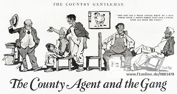 Historic illustration of extension county agent with group of farmers from the early 20th century.