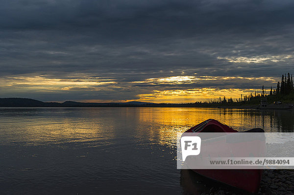 Amerika Sonnenuntergang Fluss Kanu Verbindung Alaska Yukon