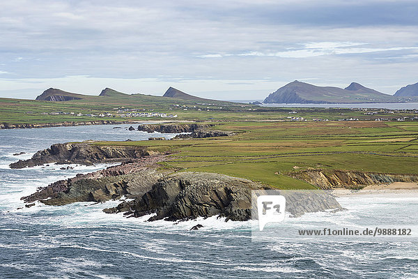 entfernt Berg Felsen Küste Wiese flach Irland