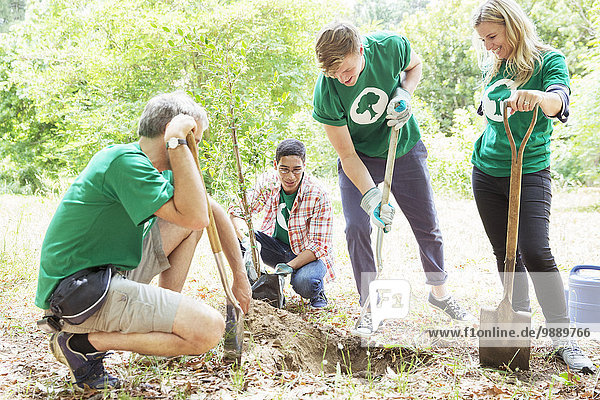 Freiwillige Umweltschützer pflanzen neuen Baum
