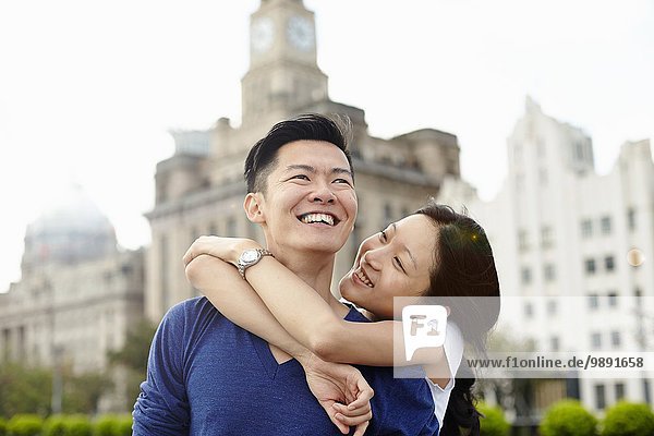 Couple hugging  The Bund  Shanghai  China