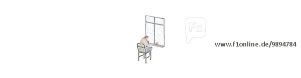 sitzend Frau blicken Fenster Stuhl Regen