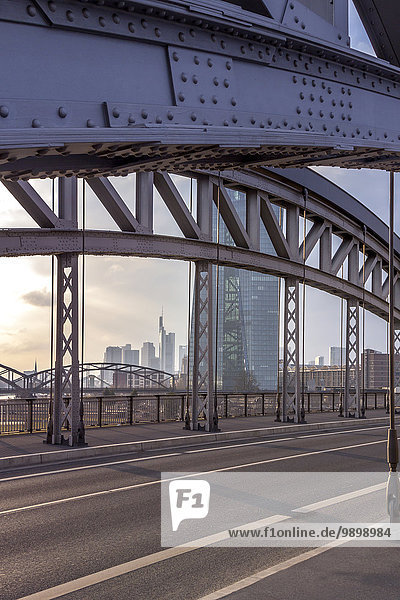 Germany  Hesse  Frankfurt  ECB Tower behind bridge construction