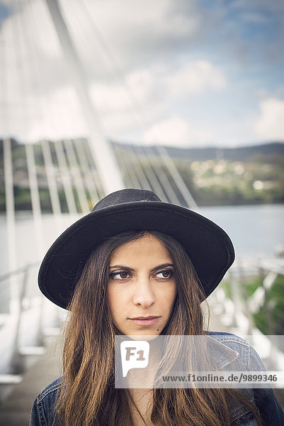 Spain  Ferrol  portrait of young woman wearing black hat