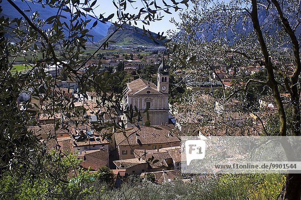 Italien  Trentino  Arco  Blick auf die Stadt mit der Kirche Santa Maria Assunta di Arco
