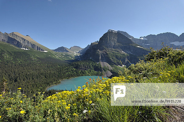 Berge und See im Many Glacier Gebiet  Glacier-Nationalpark  Montana  USA  Nordamerika