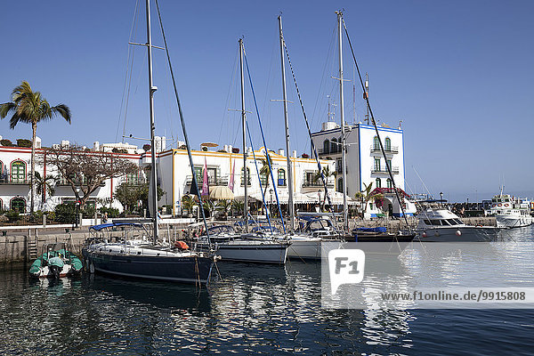 Yachts in the marina of Puerto de Mogan  Gran Canaria  Canary Islands  Spain  Europe