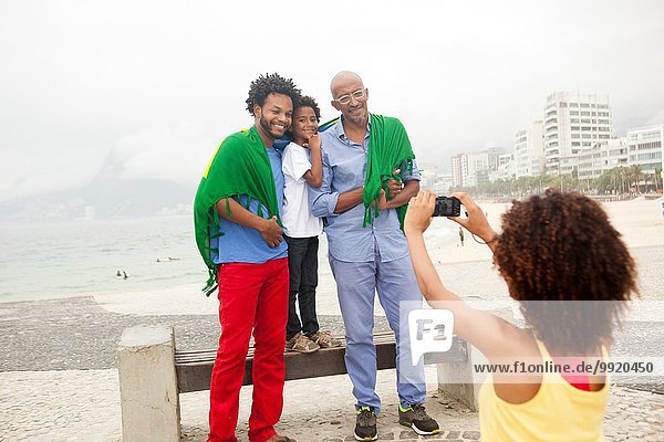 Young Woman Dancing With Brazilian Flag On Ipanema Beach Rio De Janeiro Brazil