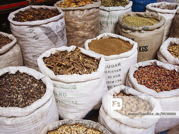 Sacks of spices for sale in market