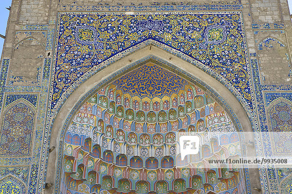 Außenaufnahme bauen Tag Gebäude niemand Architektur Ostasien Religion Dekoration Islam Fliesenboden Asien Buchara Zentralasien Koranschule Mosaik Seidenstraße Usbekistan