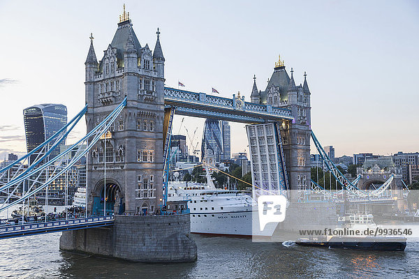 England  London  Tower Bridge and Cruise Ship