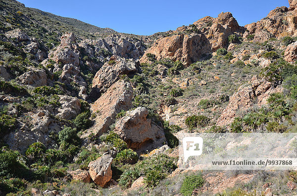 Naturschutzgebiet Felsbrocken Steilküste Schlucht Almeria Spanien Steppe