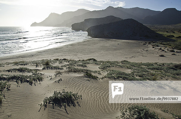 Naturschutzgebiet Berg Strand Küste Sandstrand Almeria Bucht Mittelmeer Spanien