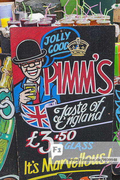 England  London  Southwark  Borough Market  Wine Shop Sign Advertising Pimms