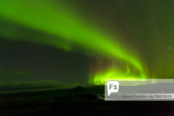 Nordlicht über Flussdelta  Rangárþing eystra  Suðurland  Island  Europa