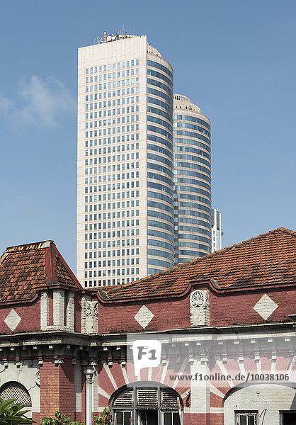 Towers of World Trade Center and abandoned colonial house  Colombo  Sri Lanka  Asia
