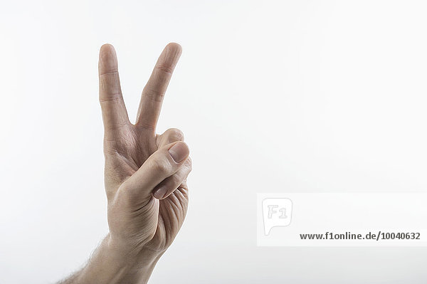 Male hand making peace sign  Bavaria  Germany