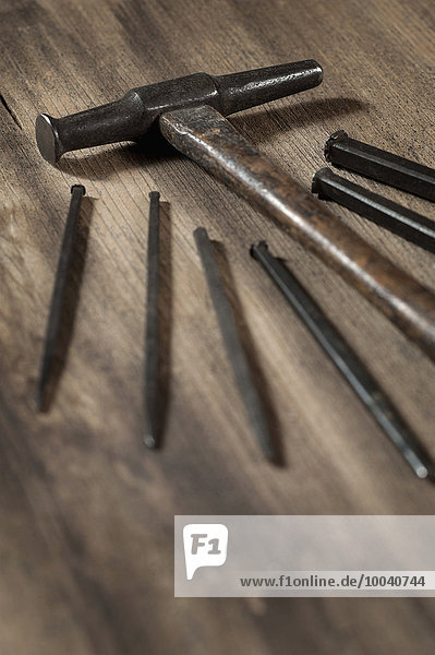 Close-up of punches with hammer in workshop  Bavaria  Germany