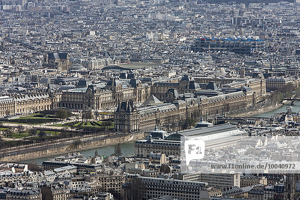 High angle view of Pyramide du Louvre  Paris  France