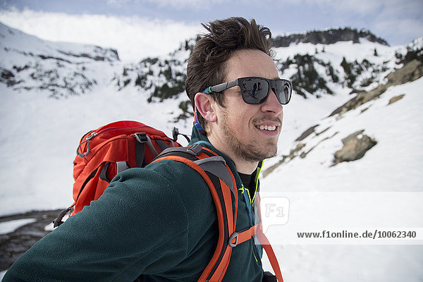 Close up of smiling young male skier  Mount Baker  Washington  USA