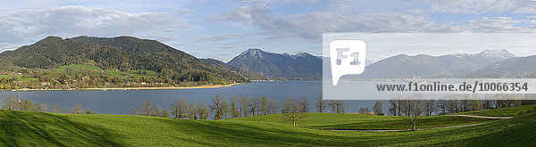 Lake Tegernsee  from Gut Kaltenbrunn manor  with Wallenberg mountain  near Gmund  Upper Bavaria  Bavaria  Germany  Europe