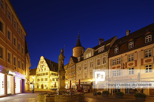 Market street with town hall and Marktturm tower  historic centre  Kitzingen  Mainfranken  Lower Franconia  Franconia  Bavaria  Germany  Europe