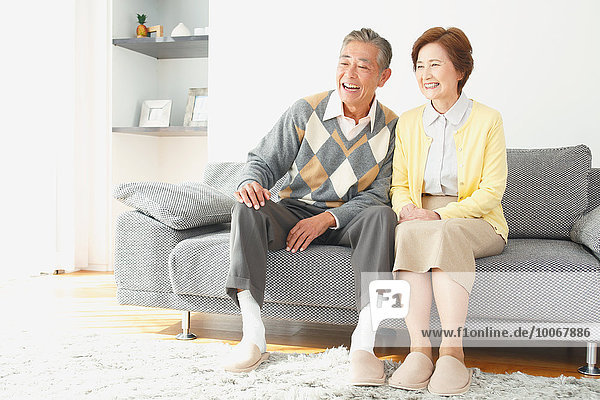 Japanese senior couple on the sofa