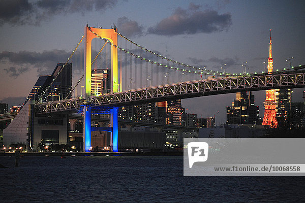 Nacht Tokyo Hauptstadt Brücke Ansicht Japan Regenbogen