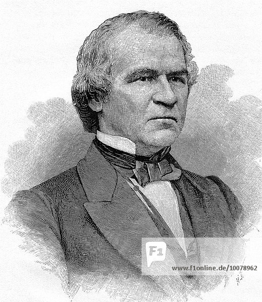 Andrew Johnson served as Abraham Lincoln's vice-president during Liuncoln's second term in office. Following Lincoln's death on April 15 1865 Johnson per the terms in the U.S. Constitution. became president. He continued in that office until 1869. The engraving is from a photograph taken of Johnson by the renawned Civil War photographer Matthew Brady.