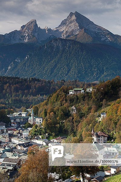 Berg Stadt Ansicht Erhöhte Ansicht Aufsicht heben Bayern Berchtesgaden Deutschland
