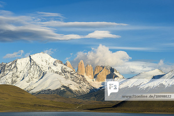 Cuernos del Paine and Amarga Lagoon  Torres del Paine National Park  Chilean Patagonia  Chile  South America