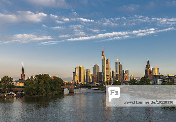 Skyline im Morgenlicht  Frankfurt am Main  Hessen  Deutschland  Europa