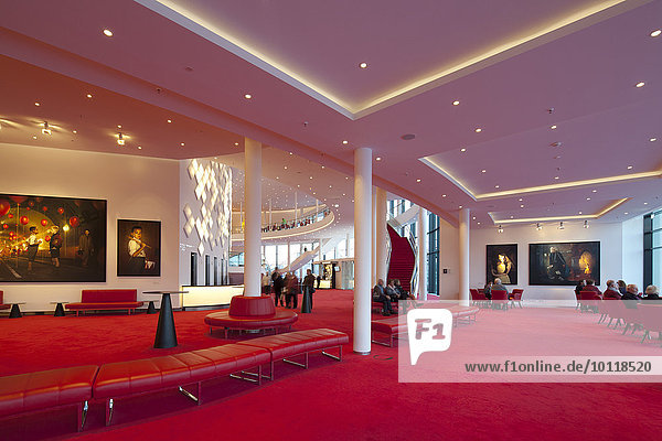 Spacious foyer decorated with modern art  Stage Theater an der Elbe  Hamburg  Germany  Europe