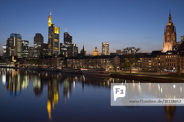 Skyline of Frankfurt am Main at night  Hesse  Germany  Europe