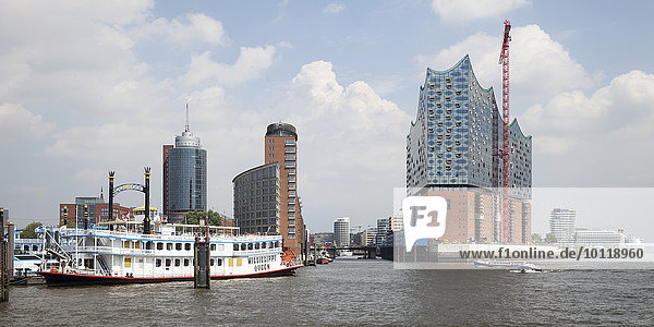 Schiff Mississippi Queen und Elbphilharmonie  Hafencity  Hansestadt  Hamburg  Deutschland  Europa