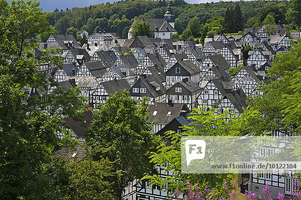 Ausblick auf den Alten Flecken  Fachwerkhäuser aus dem 17. Jhd. im historischen Stadtkern von Freudenberg  Nordrhein-Westfalen  Deutschland  Europa