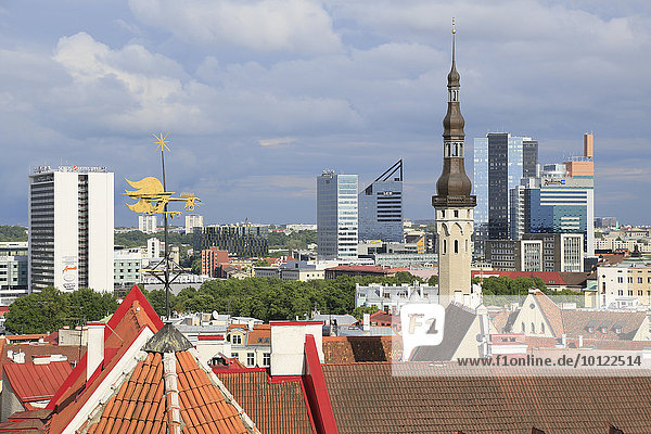 Turm vom Rathaus und Hochhäuser in der Neustadt  Ausblick vom Kohtuotsa Aussichtspunkt in der Oberstadt  Tallinn  Estland  Europa