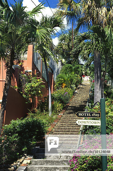 Treppenaufgang  Charlotte Amalie  Insel St. Thomas  Amerikanische Jungferninseln  Karibik  Nordamerika