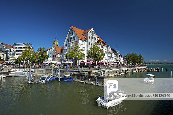 Pedal boats in the harbor of Friedrichshafen  Lake Constance  Baden-Wuerttemberg  Germany  Europe