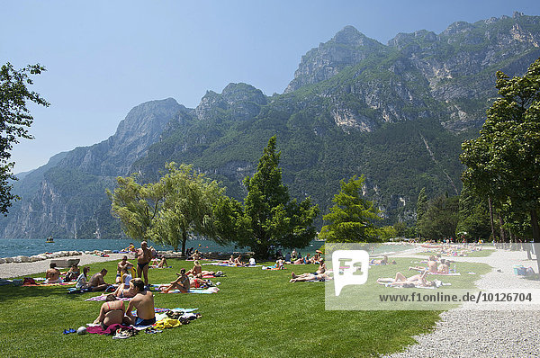 Beach in Riva del Garda on Lake Garda  Trentino  Italy  Europe