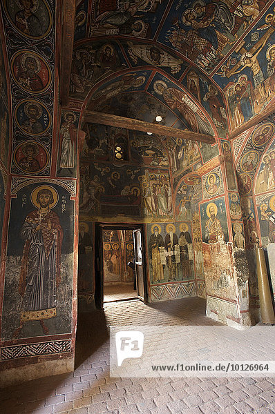 900 Jahre alte Wandmalereien in der griechisch-orthodoxen Scheunendachkirche Panagia Phorviotissa  UNESCO Weltkulturerbe  Asinou  Troodos-Gebirge  Südzypern  Zypern  Europa