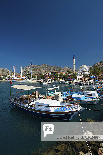 Boote im Fischerhafen von Bozburun bei Marmaris  türkische Ägäis  Türkei  Asien