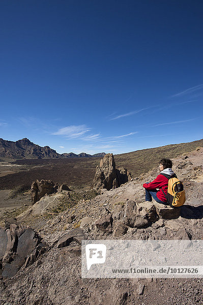 Female hiker  Parque Nacional del Teide  Tenerife  Canary Islands  Spain  Europe